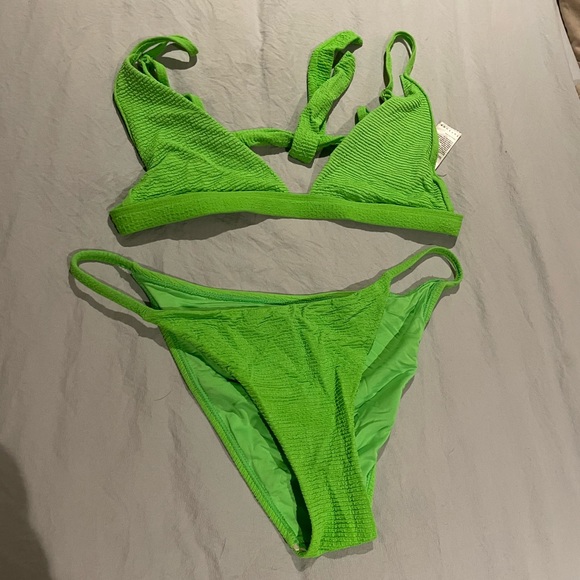 High rise triangle bikini set for women - 1) lime green 2) blue. Size medium - Picture 1 of 2